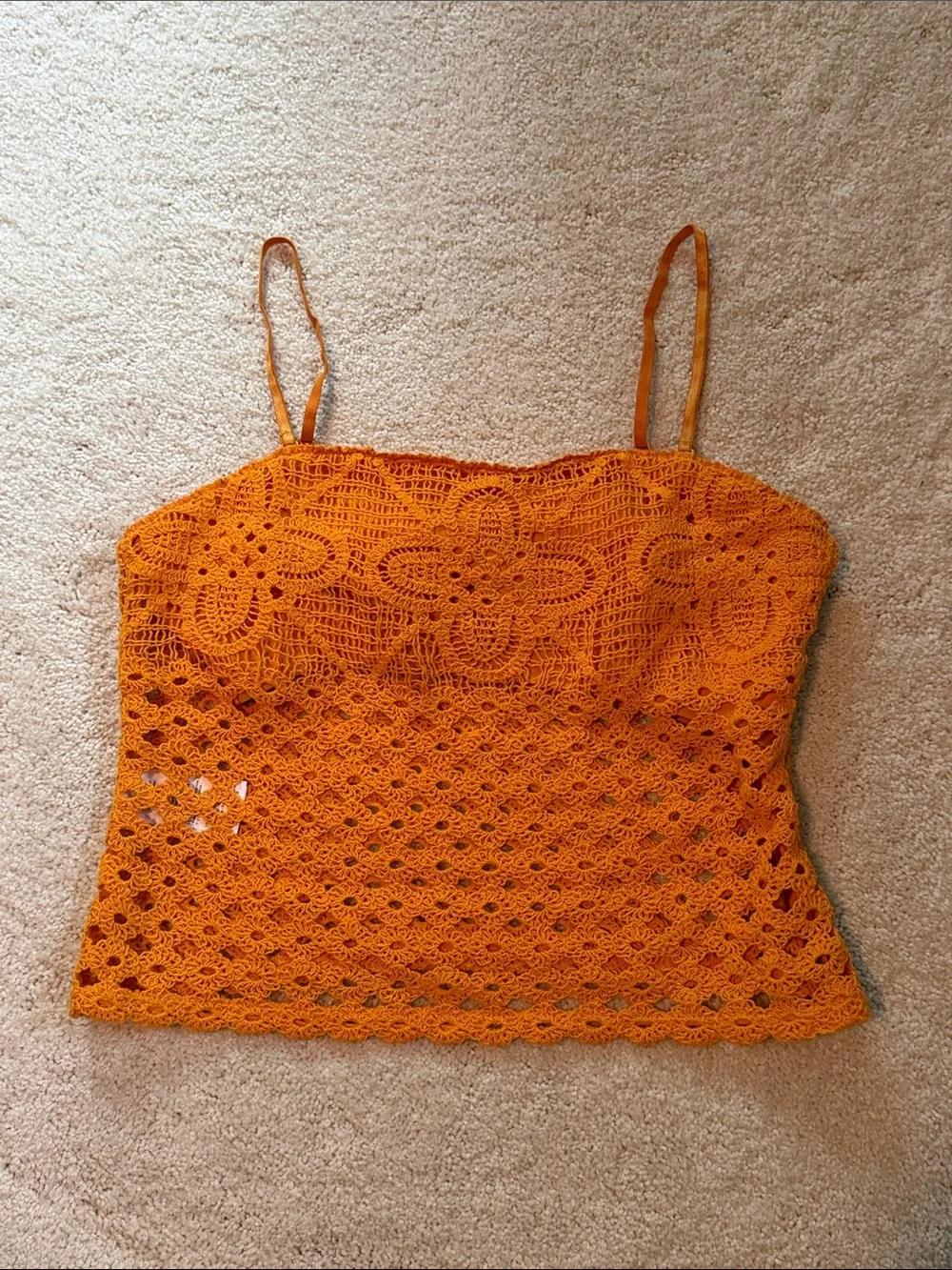 J. Crew Orange Crochet Spaghetti Strap/Strapless Top